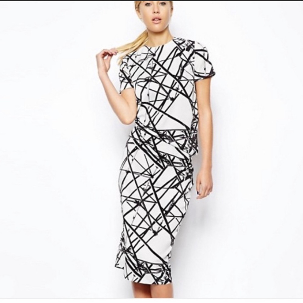 ASOS Scaffold Black White Open Back Dress size US 10